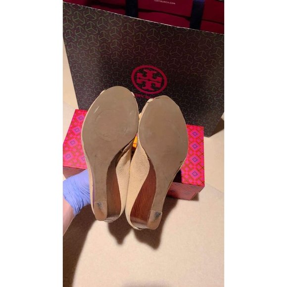 Tory Burch Designer Amanda Peep Open Toe Wedge Heels Size 6 - Picture 7 of 7